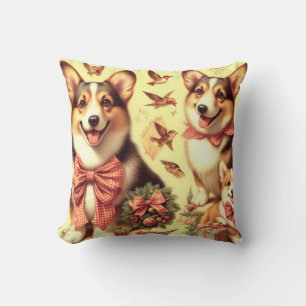 Cute Welsh Corgi Cardigan Illustration Throw Pillow