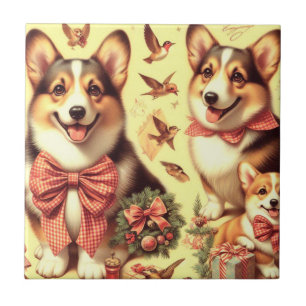 Cute Welsh Corgi Cardigan Illustration Tile