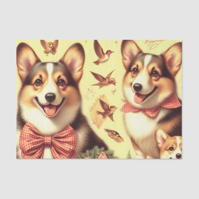 Cute Welsh Corgi Cardigan Illustration Tissue Paper (Front)