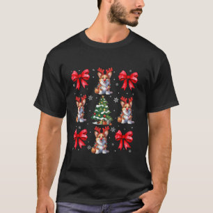 Cute Welsh Corgi Dog Lover Coquette Bow Christmas T-Shirt