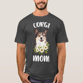 Cute Welsh Corgi Gifts Corgi Mom Dog Lover Floral  T-Shirt