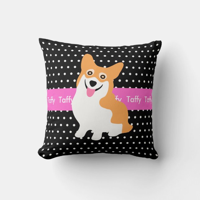 Cute Welsh Pembroke Corgi Your Dog's Name Throw Pillow (Front)