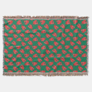 Cute Welsh Red Dragons on Green Background Pattern Throw Blanket
