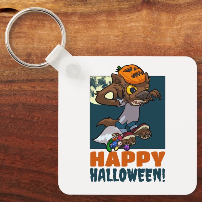 Cute Werewolf Happy Halloween! Trick Or Treat Art Keychain (Front)