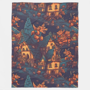 Cute Werewolves Running Around a Village Fleece Blanket