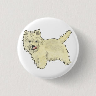 Cute West Highland Terrier Funny Dog Art Design 1 Inch Round Button