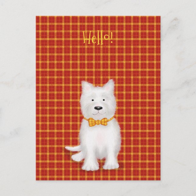 Cute West Highland terrier 'hello' postcard (Front)