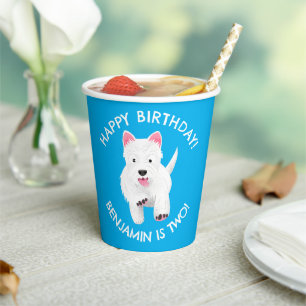 Cute west highland terrier personalized birthday paper cups