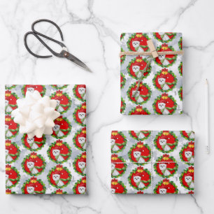 Cute West Highland White Terrier Christmas Wreath Wrapping Paper Sheet