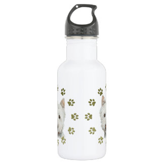 Cute West Highland White Terrier Dog and Paws 532 Ml Water Bottle