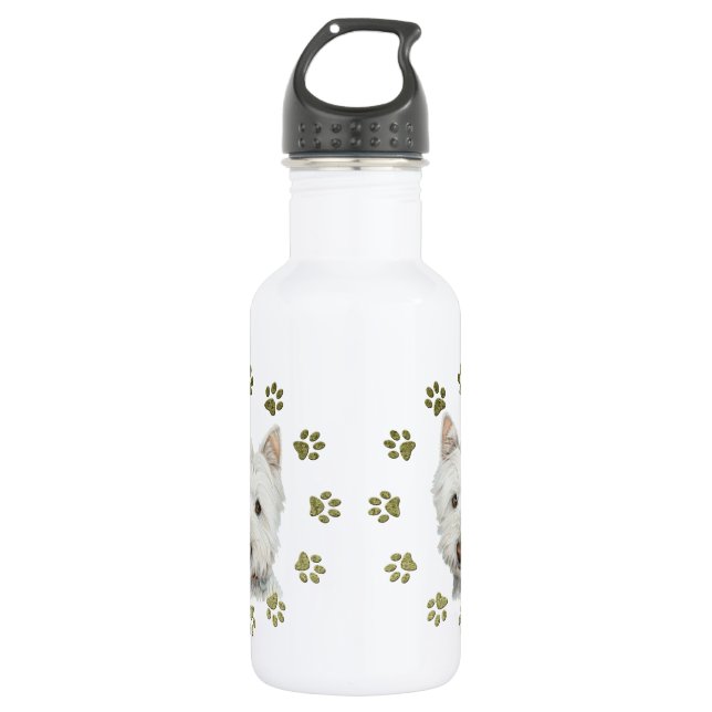 Cute West Highland White Terrier Dog and Paws 532 Ml Water Bottle (Front)