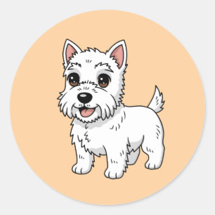 Cute West Highland White Terrier Dog Beige Classic Round Sticker