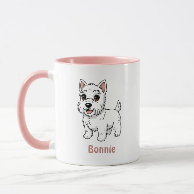 Cute West Highland White Terrier Dog Custom Name Mug (Left)