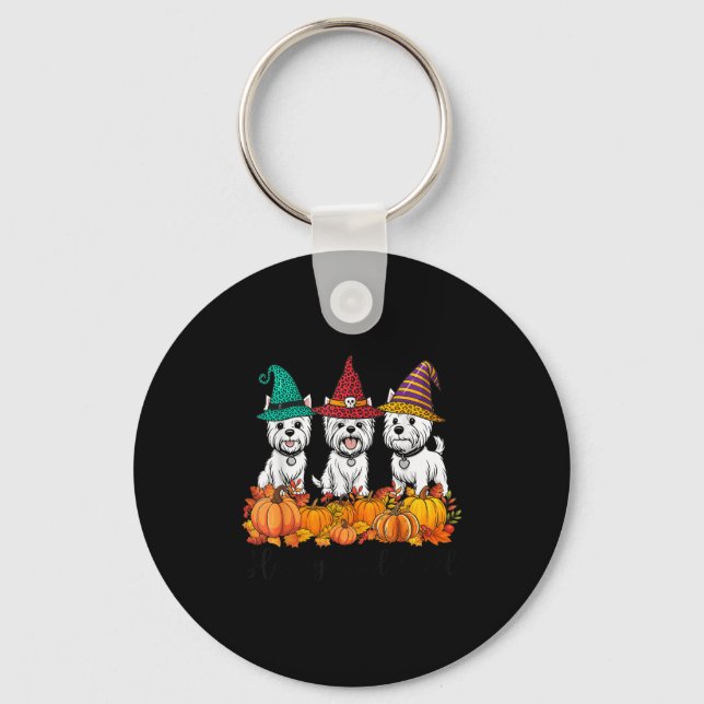 Cute West Highland White Terrier Happy Fall Ya'll  Keychain (Front)