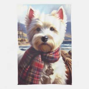 Cute West Highland White Terrier Painting Kitchen Towel