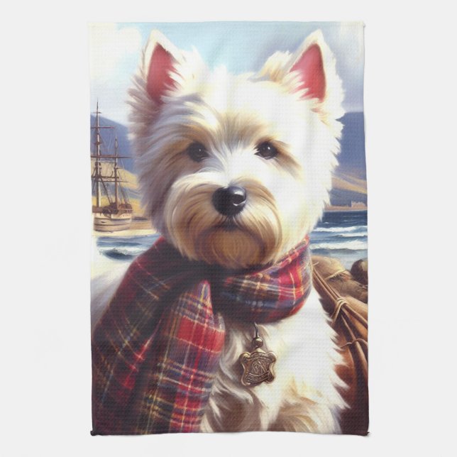 Cute West Highland White Terrier Painting Kitchen Towel (Vertical)