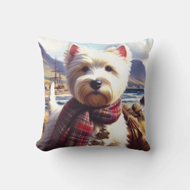 Cute West Highland White Terrier Painting Throw Pillow (Front)