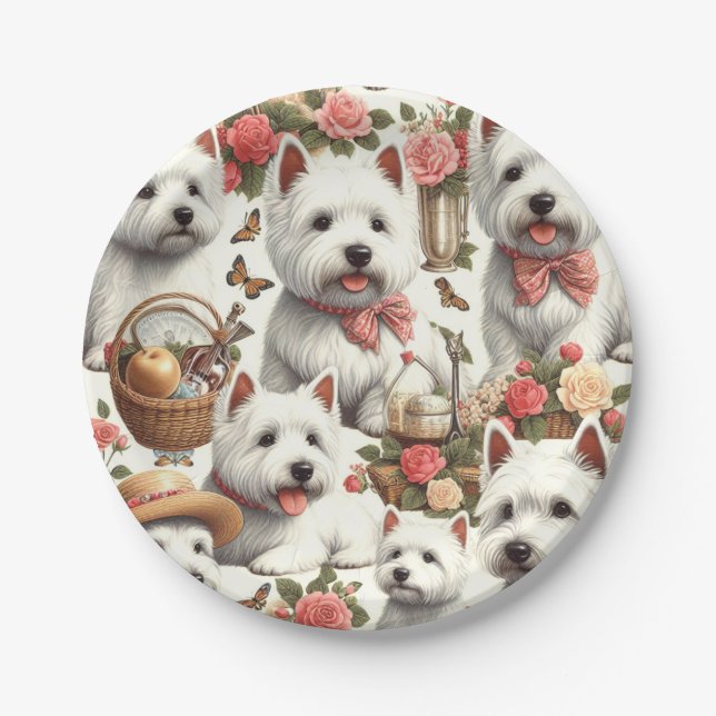 Cute West Highland White Terrier Seamless Paper Plate (Front)
