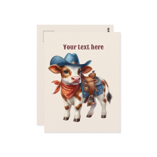 Cute Western cow add message Postcard (Front/Back In Situ)