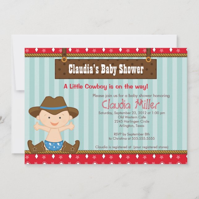 Cute Western Cowboy Baby Shower Invitation (Front)