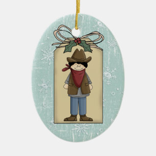 Cute Western Cowboy Gift Tag Keepsake Ceramic Ornament