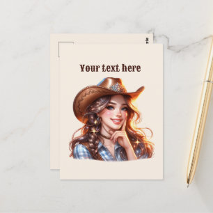 Cute Western Cowgirl add message Postcard