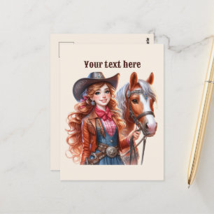 Cute Western Cowgirl add message Postcard