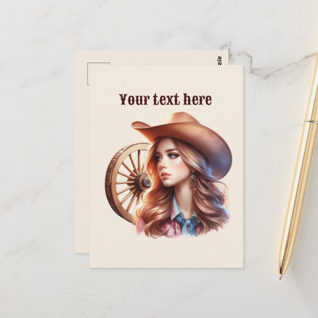 Cute Western Cowgirl add message  Postcard (Front/Back In Situ)