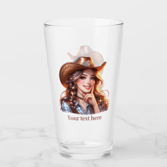 Cute Western Cowgirl add text  Glass (Front)