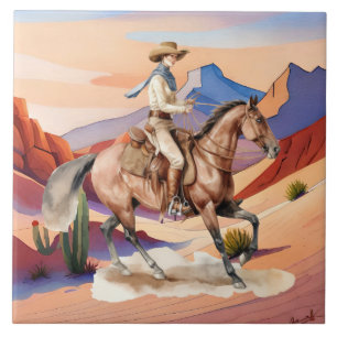 cute Western cowgirl desert Tile