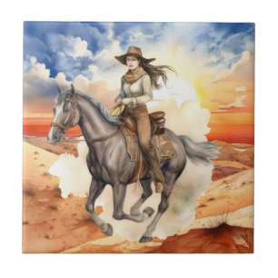 cute Western cowgirl desert Tile