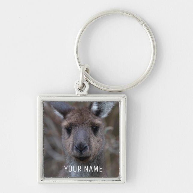 Cute Western Grey Kangaroo Face Australia Keychain (Front)
