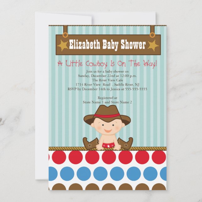 Cute Western Little Cowboy Baby Shower Invitations (Front)