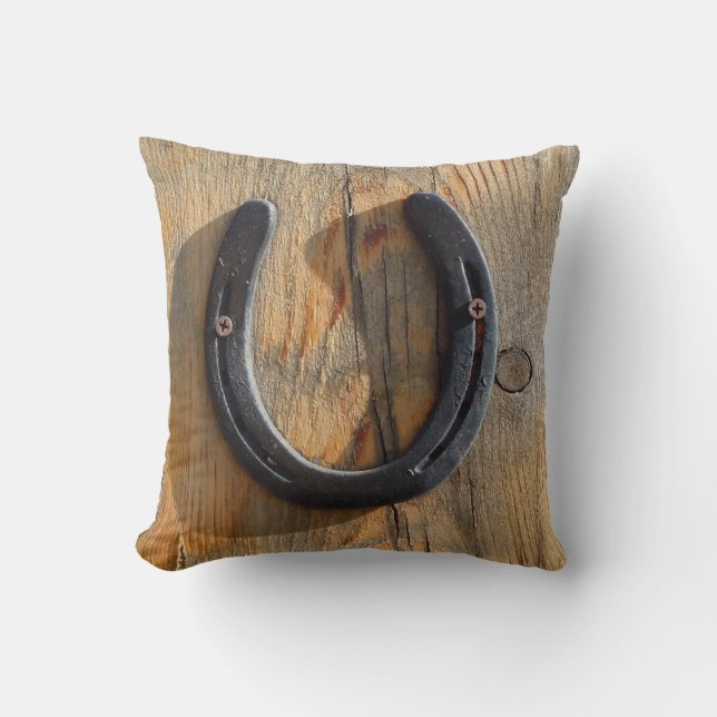 Cute Western Rustic Good Luck Horse Horseshoe Throw Pillow (Front)