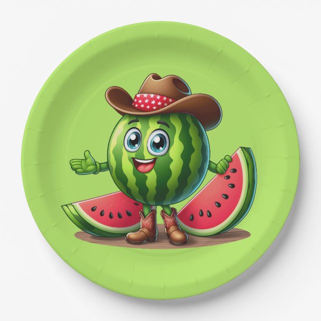 Cute Western Summer watermelon party Paper Plate (Front)