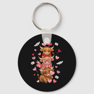 Cute Western Valentine Cows With Hearts  Keychain
