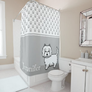 Cute Westie Cartoon Dog With Name And Paws Grey
