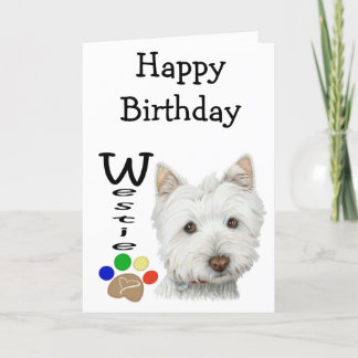 Cute Westie Dog and Paw Art Card