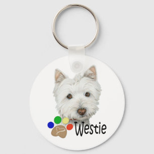 Cute Westie Dog and Paws Art Gifts Keychain