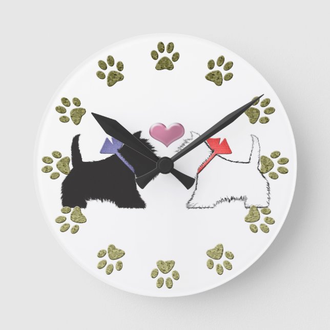 Cute Westie Dogs Art Round Clock (Front)