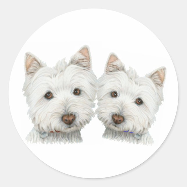 Cute Westie Dogs Classic Round Sticker (Front)