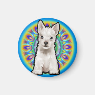 Cute Westie pup psychedelic frigo aimant blues
