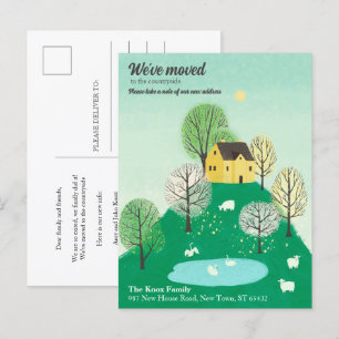 Cute We've Moved Countryside Lake House Announcement Postcard
