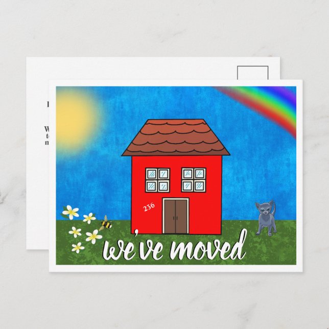 Cute We've Moved Red House Drawing Announcement (Front/Back)