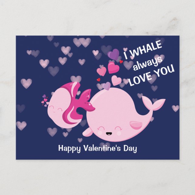 Cute Whale Always Love You Valentine Postcard (Front)
