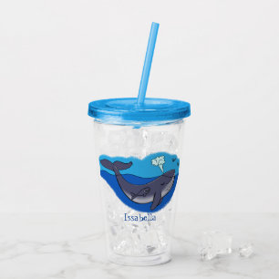 Cute whale and calf whimsical cartoon acrylic tumbler