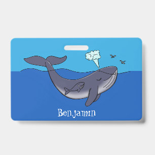 Cute whale and calf whimsical cartoon badge