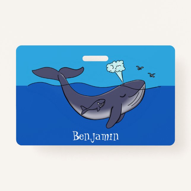 Cute whale and calf whimsical cartoon badge (Front)