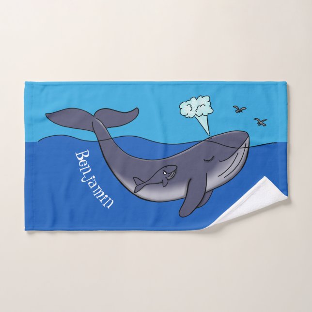 Cute whale and calf whimsical cartoon bath towel set (Hand Towel)