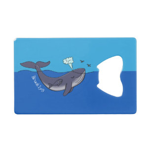 Cute whale and calf whimsical cartoon credit card bottle opener